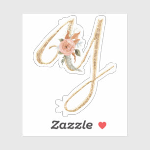 Monogram Initiaal Y Gold Glitter Peony Roos Floral Sticker