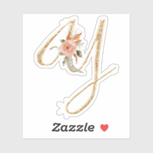 Monogram Initiaal Y Goud Glitter Pioen Roos Bloeme Sticker
