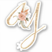 Monogram Initiaal Y Goud Glitter Pioen Roos Bloeme Sticker (Voorkant)