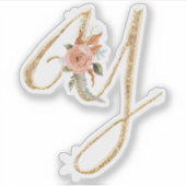 Monogram Initiaal Y Goud Glitter Pioen Roos Bloeme Sticker (Voorkant)