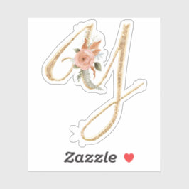 Monogram Initiaal Y Goud Glitter Pioen Roos Bloeme Sticker