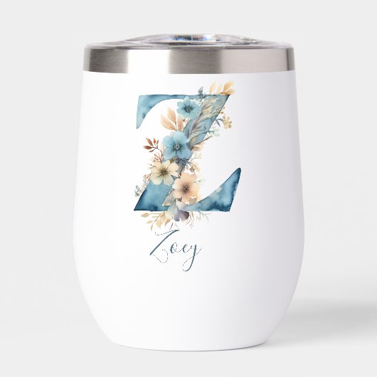 Monogram Initiaal Z Blauw Bloemrijk Aquarel Cadeau (Voorkant)