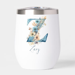 Monogram Initiaal Z Blue Floral Waterverf Gift Haa