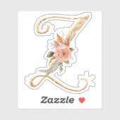Monogram Initiaal Z Gouden Glitter Pioen Roos Bloe Sticker (Vel)