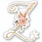 Monogram Initiaal Z Gouden Glitter Pioen Roos Bloe Sticker (Voorkant)