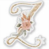 Monogram Initiaal Z Gouden Glitter Pioen Roos Bloe Sticker (Voorkant)