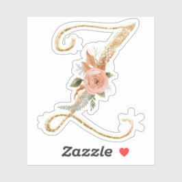 Monogram Initiaal Z Gouden Glitter Pioen Roos Bloe Sticker