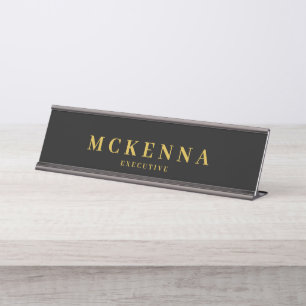 Monogram Initiaal Zwart Goud Executive Werknemer Bureau Naambordje
