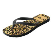 Monogram Initiaal Zwart Goud Luipaard Cheetah Prin Teenslippers (Schuin)