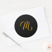 Monogram Initiaal Zwart Goud Ronde Sticker (Envelop)