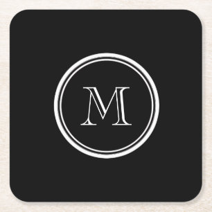 Monogram Initiaal zwart hoog gekleurd Kartonnen Onderzetters