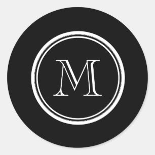 Monogram Initiaal zwart hoog gekleurd Ronde Sticker