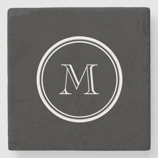 Monogram Initiaal zwart hoog gekleurd Stenen Onderzetter (Voorkant)