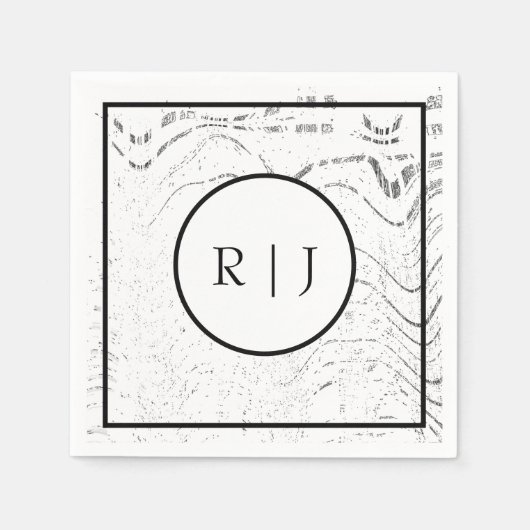Monogram Initiaal Zwart Wit Abstracte Coole Bruilo Servet (Voorkant)
