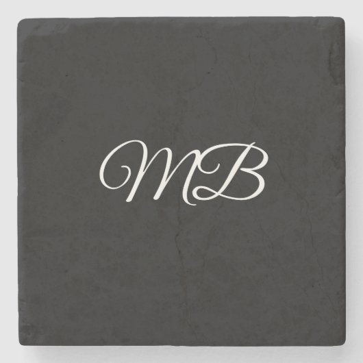 Monogram Initiaal zwart wit cadeautje Stenen Onderzetter (Voorkant)