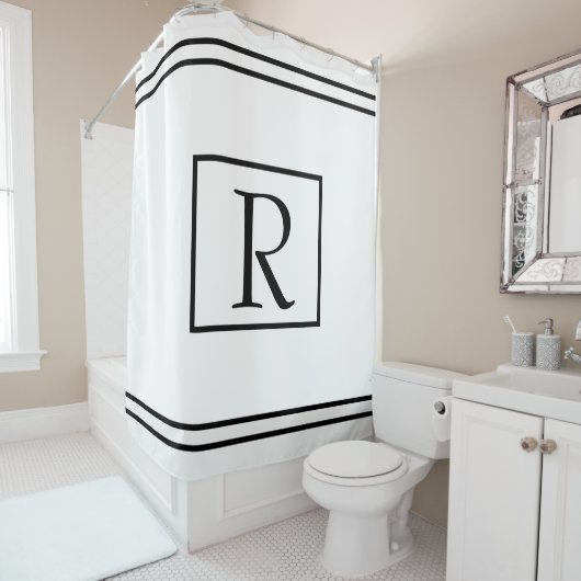 Monogram Initiaal Zwart wit gestreept, aangepast Douchegordijn (In situ)