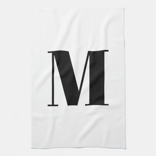 Monogram initiaal zwart-wit modern theedoek (Verticaal)