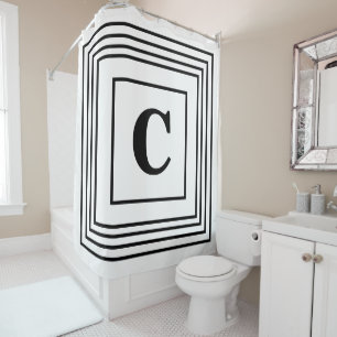 Monogram Initiaal Zwart Witte Striped Aangepaste n Douchegordijn