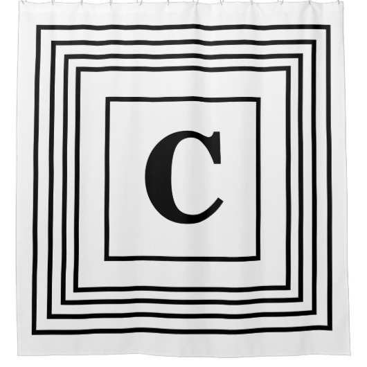 Monogram Initiaal Zwart Witte Striped Aangepaste n Douchegordijn (Voorkant)