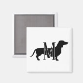 Monogram Initiaal Zwarte & Witte Doxie Silhouet Magneet (Voorkant / Achterkant)