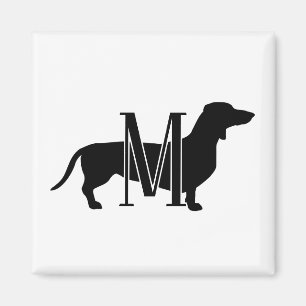 Monogram Initiaal Zwarte & Witte Doxie Silhouet Magneet