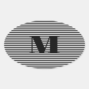 Monogram initiaal zwarte witte strepen aanpassen ovale sticker
