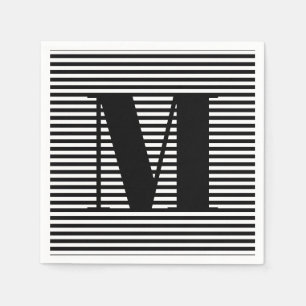 Monogram initiaal zwarte witte strepen aanpassen servet