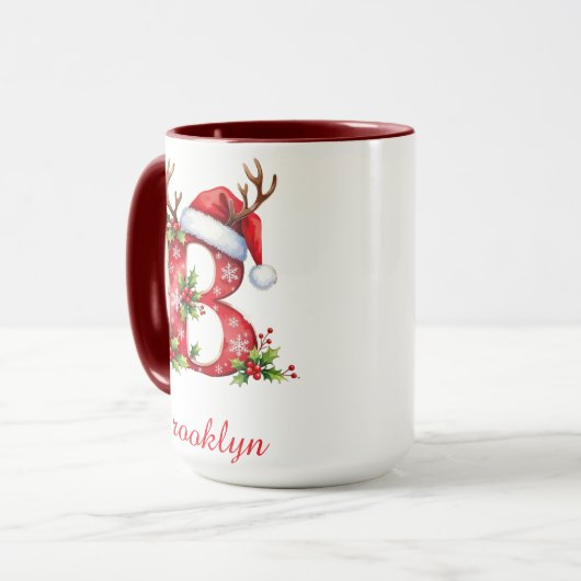 Monogram initial B Santa merry Christmas  Mok (Voorkant links)