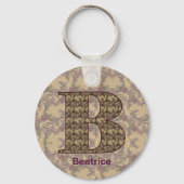 Monogram Initial B Vintage Floral Personalized Sleutelhanger (Voorkant)