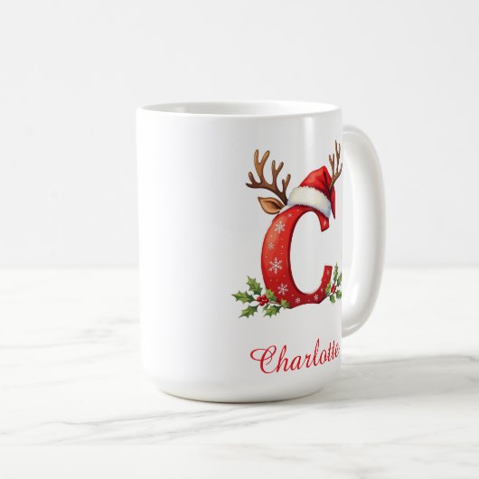 Monogram initial c snowflakes merry Christmas  Koffiemok (Voorkant rechts)