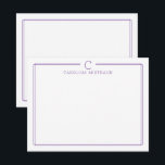 Monogram Initial Casual Purple Border Stationery Notitiekaartje<br><div class="desc">This design features a thin double border with space for a monogram and name and coordinating back design. Click the customize button if you would like to adjust the design elements and/or further modify the text! Variations of this design, additional colors, as well as coordinating products are available in our...</div>