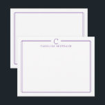 Monogram Initial Casual Purple Border Stationery Notitiekaartje<br><div class="desc">This design features a thin double border with space for a monogram and name and coordinating back design. Click the customize button if you would like to adjust the design elements and/or further modify the text! Variations of this design, additional colors, as well as coordinating products are available in our...</div>