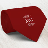 Monogram Initial Crest Botanical Leaf Burgundy Red Stropdas
