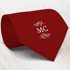 Monogram Initial Crest Botanical Leaf Burgundy Red Stropdas