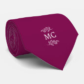 Monogram Initial Crest Botanical Leaf Cherry Pink Stropdas (Opgerold)