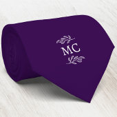 Monogram Initial Crest Botanical Leaf Dark Purple Stropdas