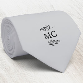 Monogram Initial Crest Botanical Leaf Silver Gray Stropdas