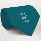 Monogram Initial Crest Botanical Leaf Teal Green Stropdas
