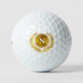 Monogram Initial Crest Gold Laurel Wreath Emblem Golfballen (Voorkant)