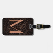 Monogram Initial Dark Floral Golden Salmon Bagagelabel (Voorkant horizontaal)