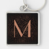 Monogram Initial Dark Floral Rose Golden Orange Sleutelhanger (Voorkant)