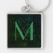 Monogram Initial Dark Floral Rose Green Gradiant Sleutelhanger (Voorkant)