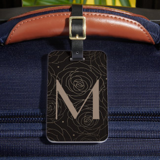 Monogram Initial Dark Floral Rose Neutral Gradient Bagagelabel