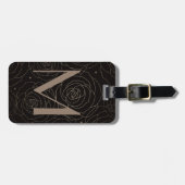 Monogram Initial Dark Floral Rose Neutral Gradient Bagagelabel (Voorkant horizontaal)