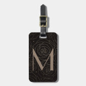 Monogram Initial Dark Floral Rose Neutral Gradient Bagagelabel (Voorkant verticaal)