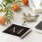 Monogram Initial Dark Floral Rose Timeless Neutral Sleutelhanger (Zijkant)