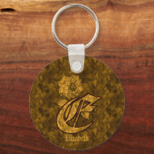 Monogram Initial E Gold Peony Personalized  Sleutelhanger (Achterkant)
