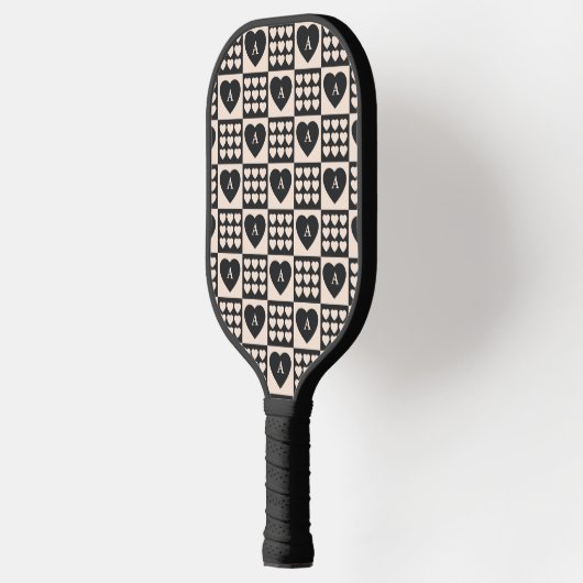 Monogram Initial Hearts Checkered Personalized Pickleball Paddle (Links)