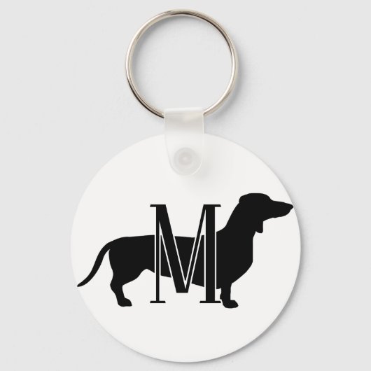 Monogram Initial I Love Dachshunds Silhouette Sleutelhanger (Voorkant)