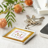 Monogram Initial "M" Floral - Pink Roses & Gold Sleutelhanger (Zijkant)